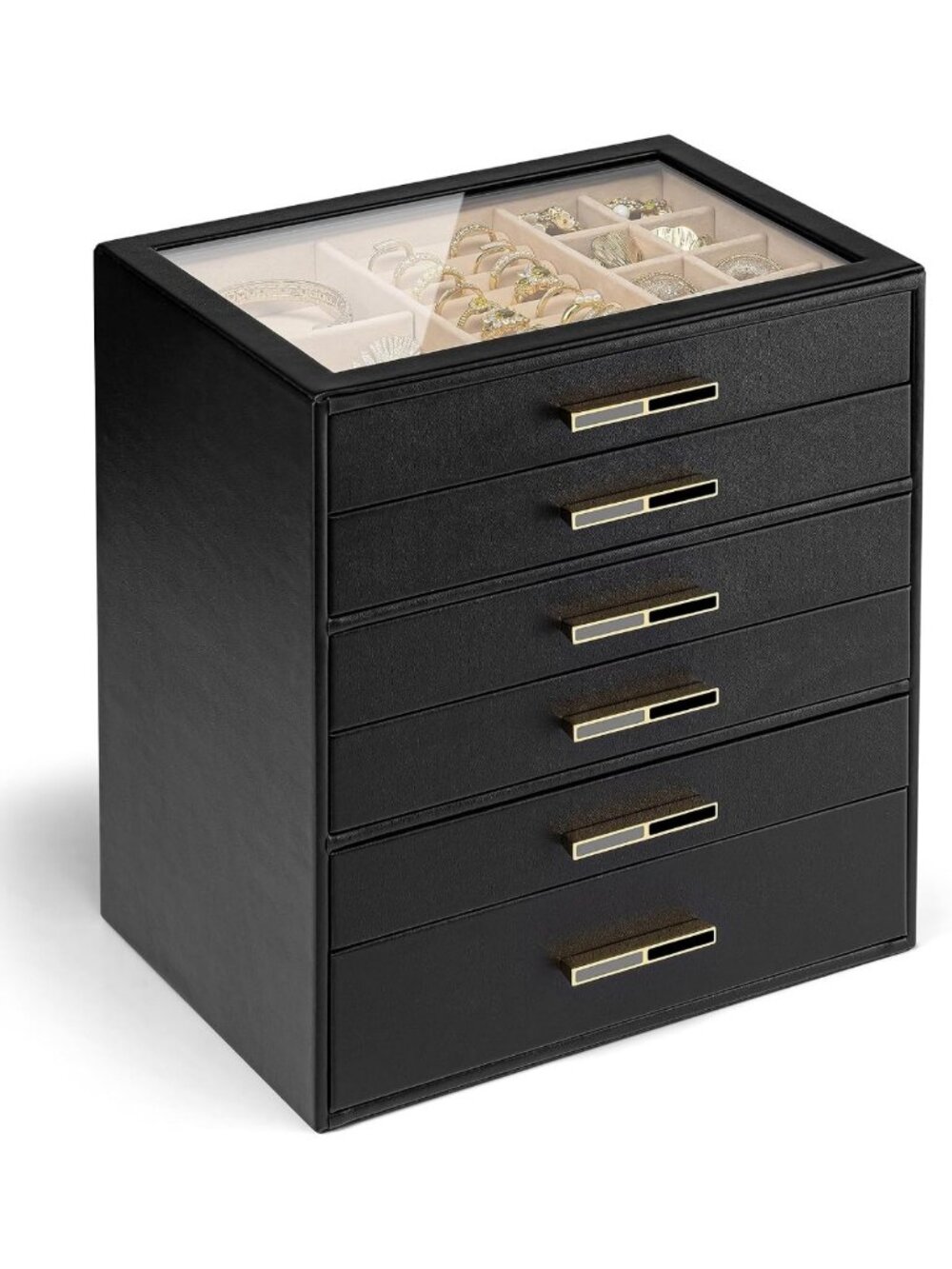 Elegant 6-Layer Jewelry Box Organizer with Glass Lid & 6 Drawers for Necklaces